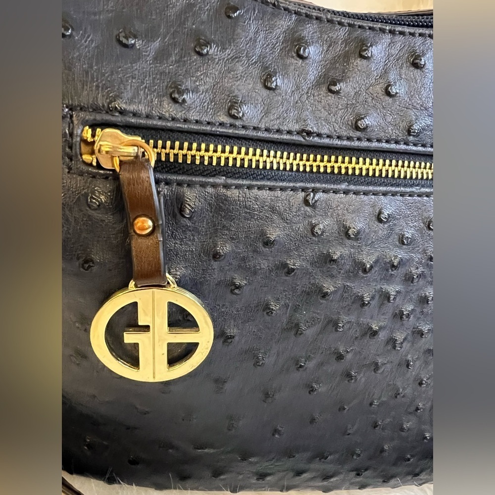 Giani Bernini Blue Ostrich-Embossed Shoulder Bag with unbranded chain crossbody - Picture 12 of 16